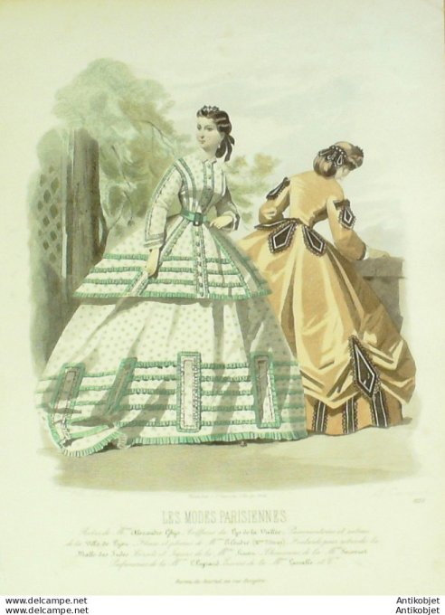 Gravure Les Modes Parisiennes 1863 #1123 Robe voilage Maison Ghys