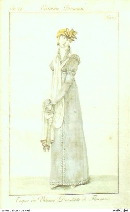 Costume Parisien 1806 an 14 # 690 (eau forte) Toque Douillette de Florence
