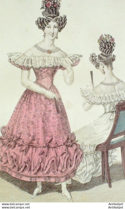 Costume Parisien 1828 # 2657 Robe gros de Naples garnie d'un bouillon