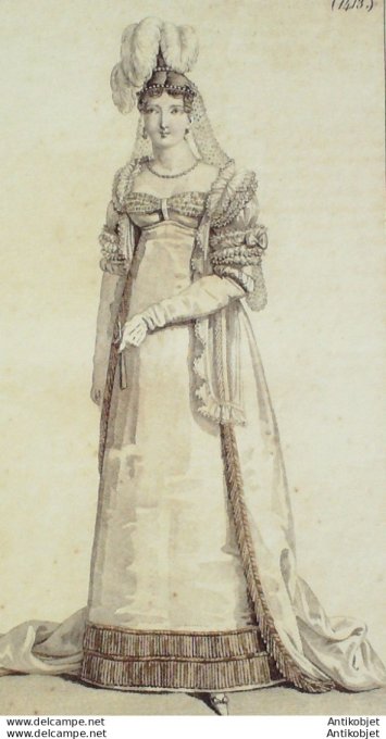 Gravure de mode Costume Parisien 1814 n°1413 Costume de présentation