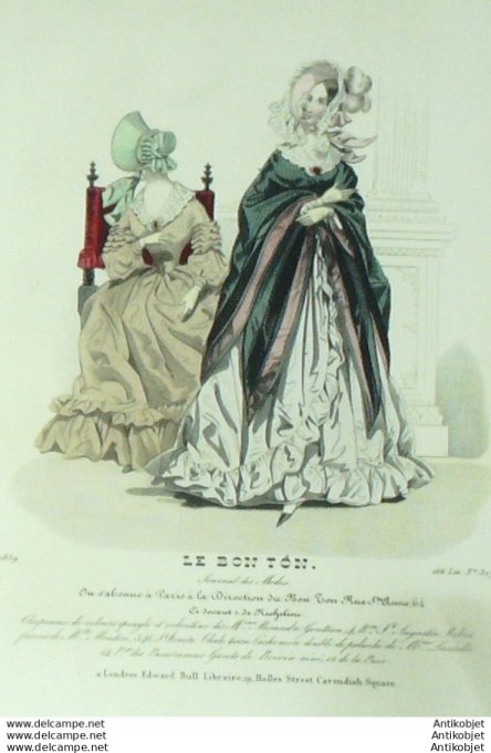 Gravure de mode Le Bon Ton 1839 n°317 Robes (Maison Mouton)