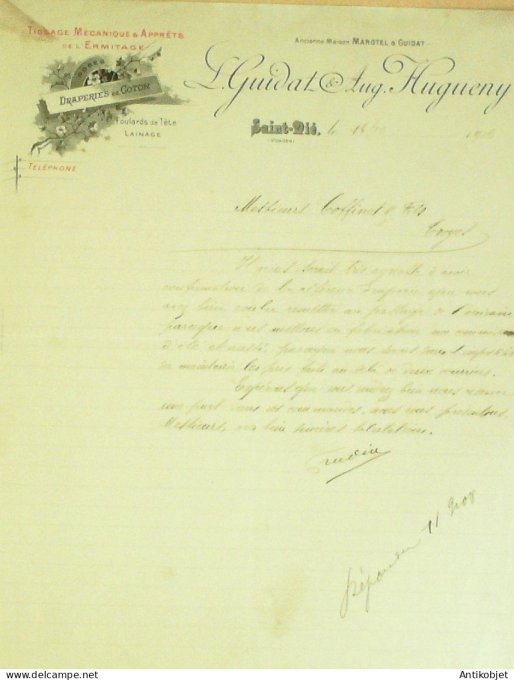 Lettre Ciale  de Guidat & Aug.Hugueny (Draperies de coton) 1906 Saint-Dié (88)