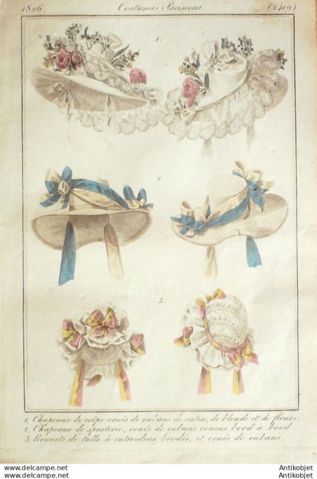 Costume Parisien 1826 # 2419 Chapeaux de crêpe  blonde  sparterie