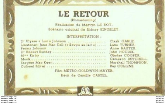 Le retour Clark Gable Lana Turner Ray Collins André Claveau