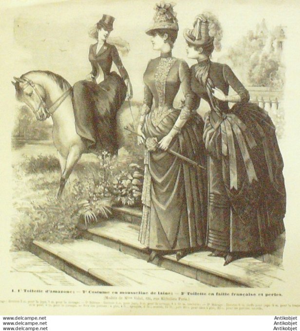 Gravure de mode La Mode illustrée (Maison Vidal) Amazones