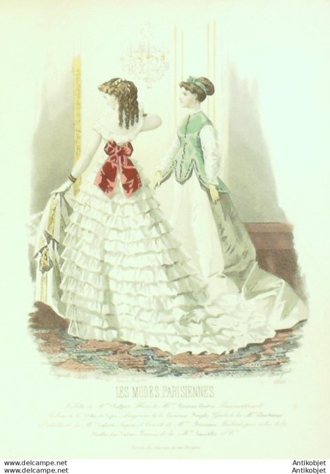 Gravure Les Modes Parisiennes 1865 #1255 Robes mousseline Maison Pieffort