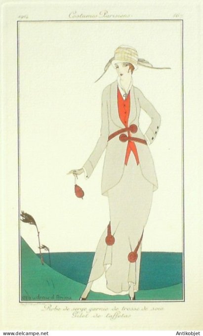 Gravure Mode Costume Parisien 1914 # 167 Baudray D'aniou (eau forte)