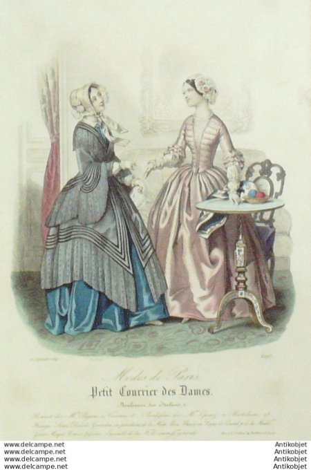 Gravure Mode Courrier des Dames 1847 # 2297 (eau forte old Fashion plate)