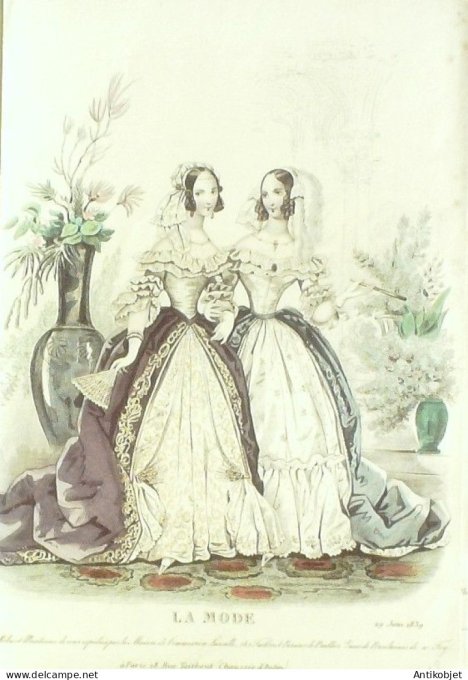 Gravure La mode 1839 # 23 (aquarelle old Fashion plate)
