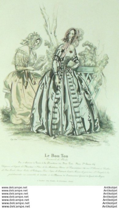 Gravure Mode Le Bon Ton 1843 # 690 (aquarelle old fashion plate)