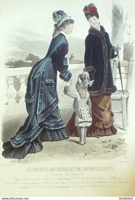 Gravure Mode J.Dames & Demoiselles 1870 # 1374 (Old Fashion plate)