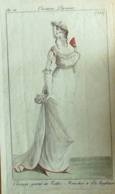 Gravure Mode Costume Parisien 1801 an 10 # 333 (eau forte old Fashion plate
