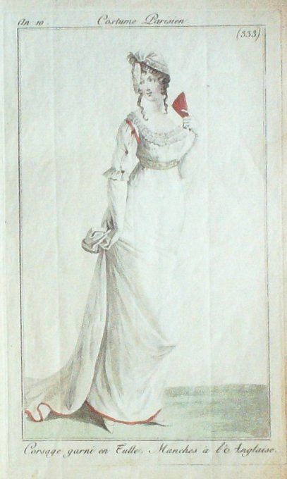 Gravure Mode Costume Parisien 1801 an 10 # 333 (eau forte old Fashion plate