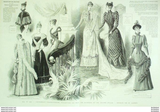 Gravure de mode Revue de la mode Gazette NB (Parures de soirées & bal)