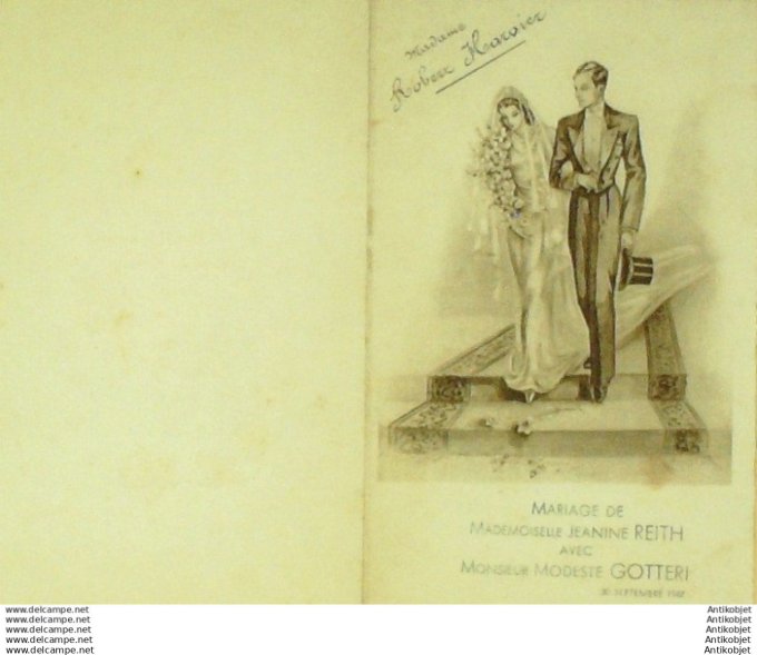 Menu Noce de Jeanine Reith & Modeste Gotteri 1947