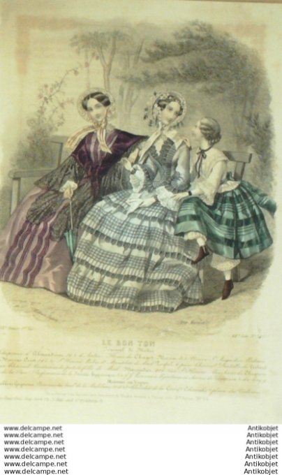 Gravure Mode Le Bon Ton 1852 19 # 34 (aquarelle old fashion plate)