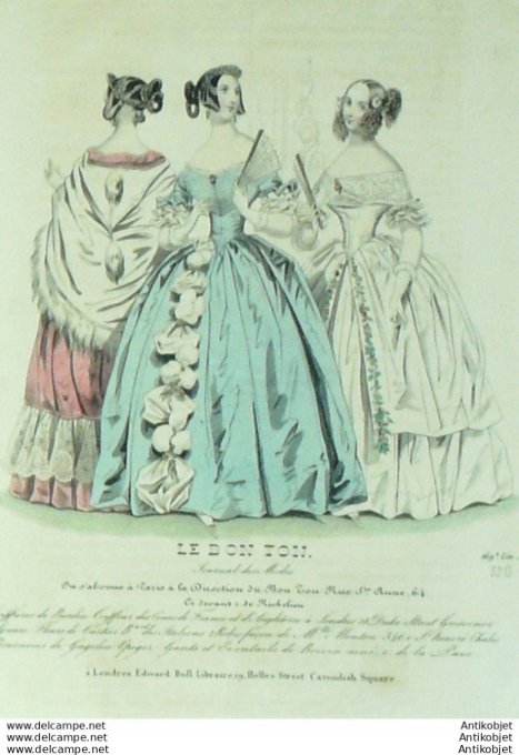 Gravure de mode Le Bon Ton 1839 n°320 Robes (Maison Mouton)