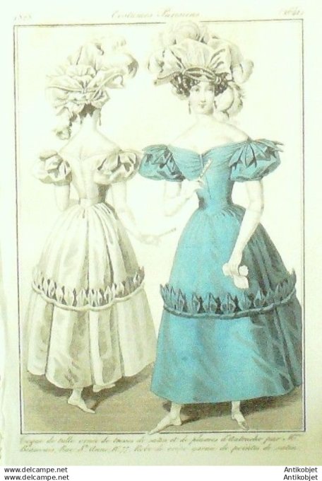 Gravure Mode Costume Parisien 1828 # 2641 (eau forte old Fashion plate