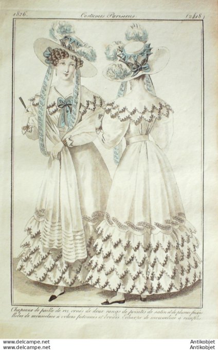 Costume Parisien 1826 # 2418 Robes mousseline à volans festonnées