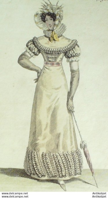 Costume Parisien 1820 # 1923 Robe mousseline garnie de volants