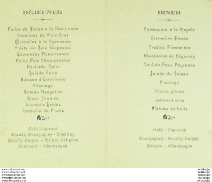 Menu Noce de Jeanine Reith & Modeste Gotteri 1947