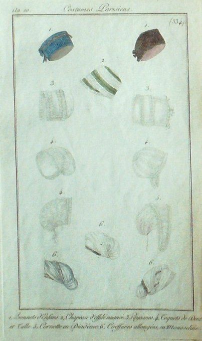 Gravure Mode Costume Parisien 1801 an 10 # 334 (eau forte old Fashion plate
