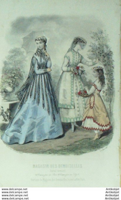 Gravure Mode Magasin Demoiselles 1867 #  6 (aquarellee Old Fashion plate)