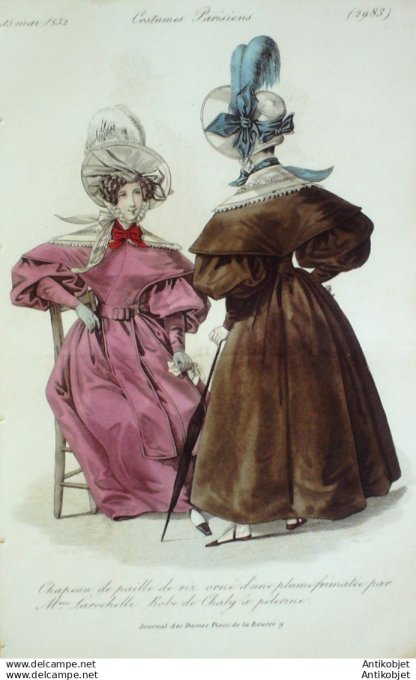 Gravure Mode Costume Parisien 1832 # 2983 (eau forte old Fashion plate