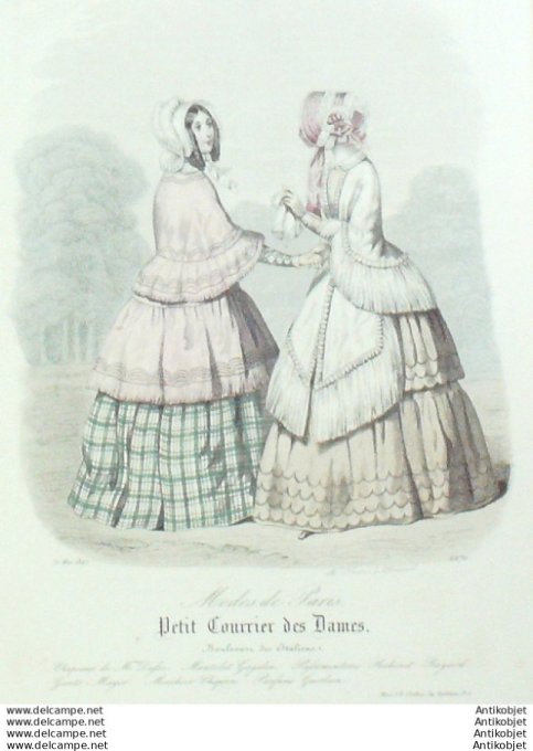 Gravure Mode Courrier des Dames 1847 # 2270 (eau forte old Fashion plate)