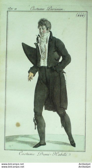 Gravure de mode Costume Parisien 1803 n° 444 (An 11) Costume demi habillé