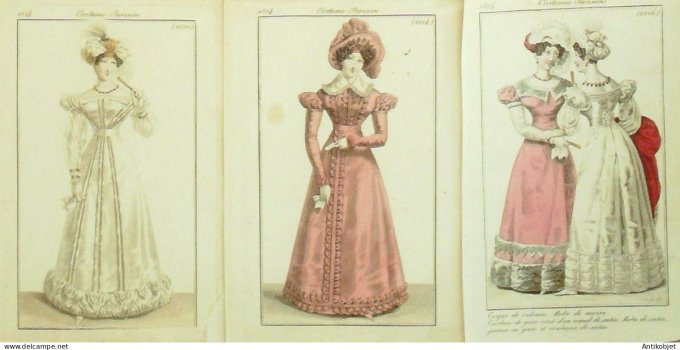 Gravures de mode Costume Parisien 1823 à 1824 Lot 12 9 pièces
