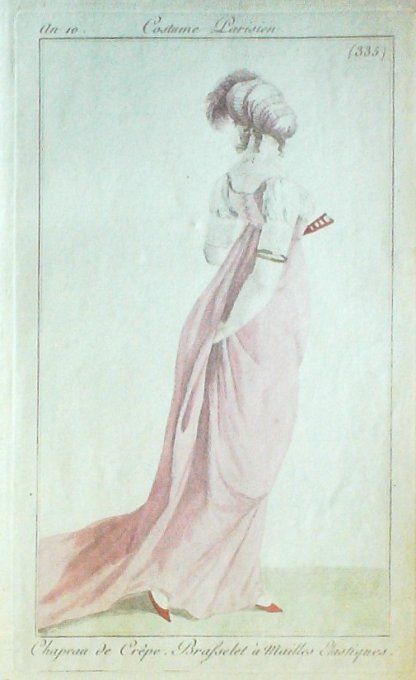 Gravure Mode Costume Parisien 1801 an 10 # 335 (eau forte old Fashion plate