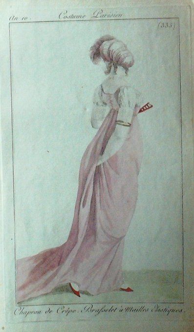 Gravure Mode Costume Parisien 1801 an 10 # 335 (eau forte old Fashion plate