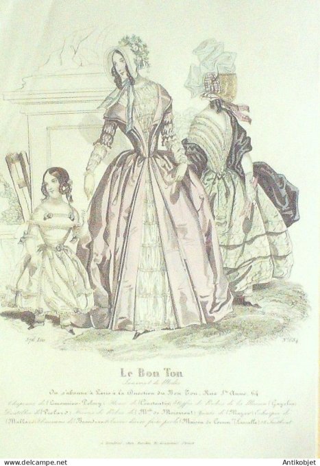 Gravure Mode Le Bon Ton 1843 # 684 (aquarelle old fashion plate)