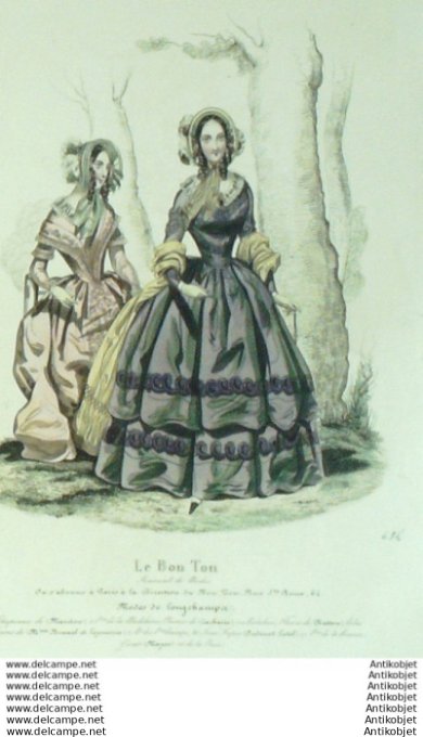 Gravure Mode Le Bon Ton 1843 # 684 (aquarelle old fashion plate)