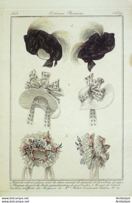 Costume Parisien 1828 # 2659 Béret de velours  Chapeaux