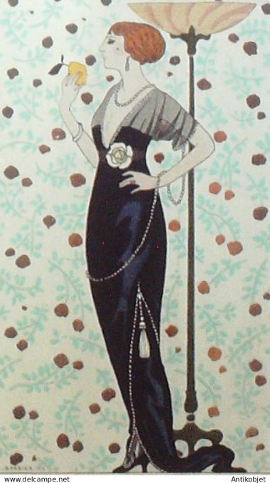 Gravure de mode Costume Parisien 1913 pl.046 BARBIER George Robe en tulle
