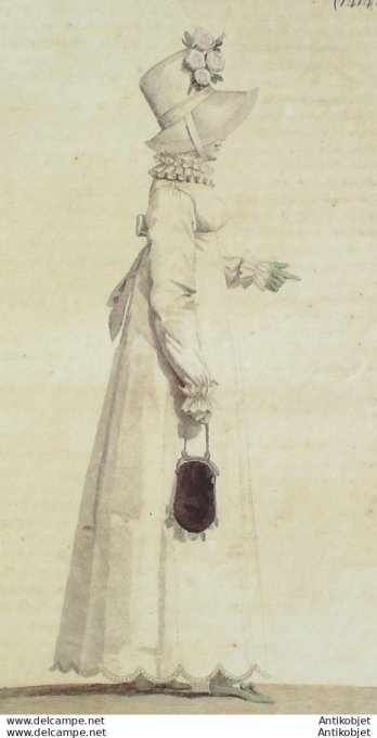 Gravure de mode Costume Parisien 1814 n°1414 Robe perkale
