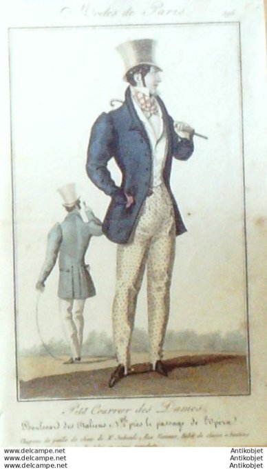 Gravure Mode Courrier des Dames 1825 #  396 (eau forte old Fashion plate)