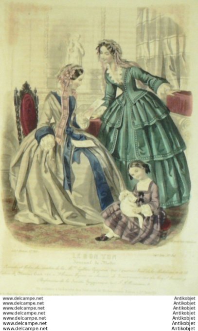 Gravure Mode Le Bon Ton 1852 19 # 36  (aquarelle old fashion plate)