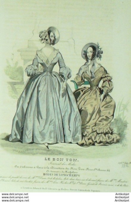 Gravure de mode Le Bon Ton 1839 n°322 Robes (Maison Mouton)