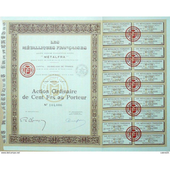 LES METALLIQUES FRANCAISES METALFRA-SAINT HIPPOLYTE du FORT (30)-ACTION-100 FR-1930