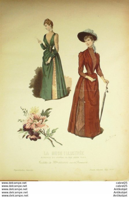 Gravure de mode La Mode illustrée 1890 n°09 (Maison Gradoz)