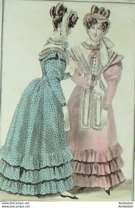 Gravure de mode Costume Parisien 1826 n°2420 Robes de Batiste imprimée