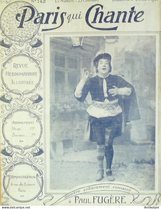 Paris qui chante 1905 n°142 Fugère Paul Numéro Spécial