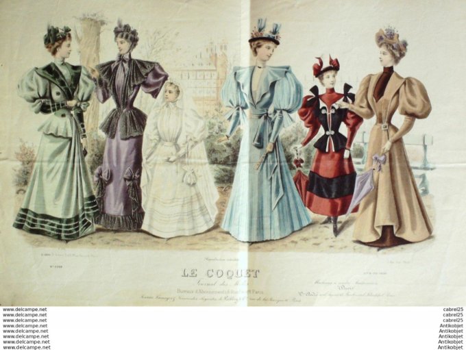 Gravure Mode Le Coquet 1894 # 09 (Old Fashion plate)
