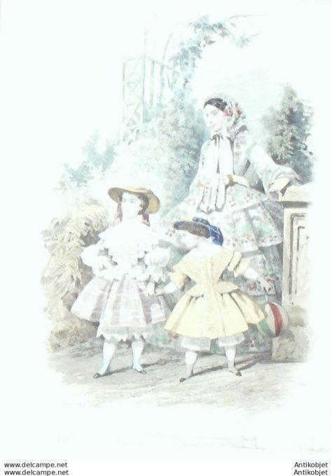 Gravure Les Modes Parisiennes 1852 # 700 Robes Cachemire Maison Delisle