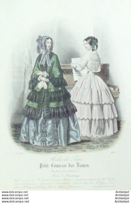Gravure Mode Courrier des Dames 1847 # 2262 (eau forte old Fashion plate)