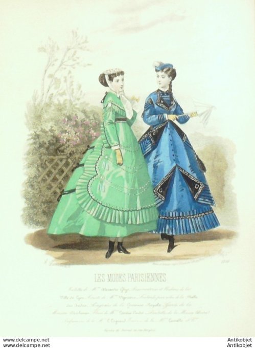 Gravure Les Modes Parisiennes 1865 #1256 Robes lin & Tissu Maison Ghys