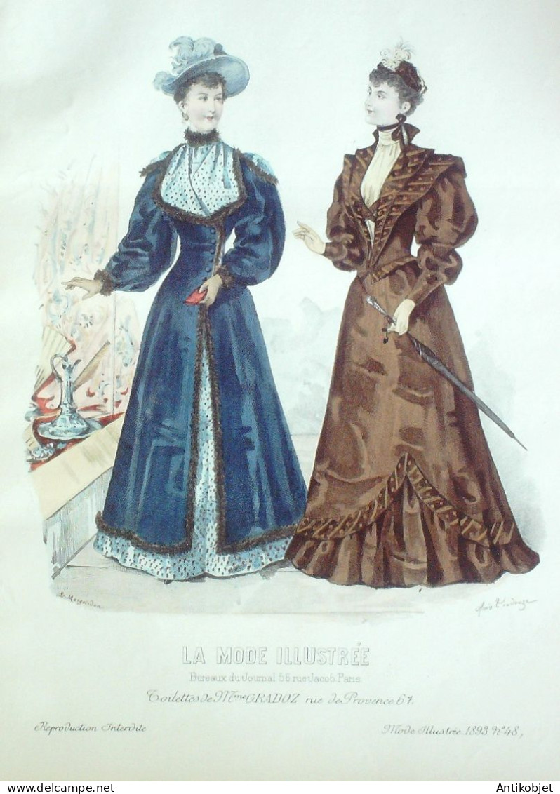 Gravure Mode illustree 1893 # 48 (Old Fashion plate) RARE
